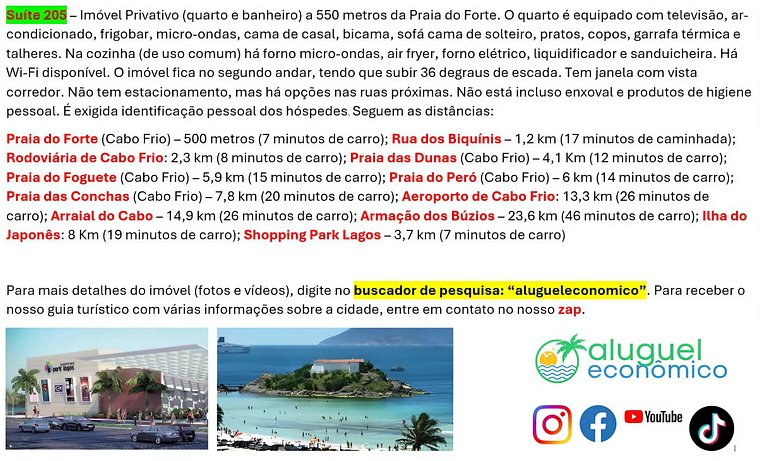 Suíte 205 - Cabo Frio - Centro - Galeria Êxito - Aluguel Eco